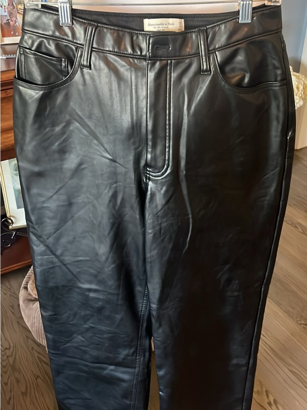 Abercrombie & Fitch Black Faux Leather Straight Leg Pants
